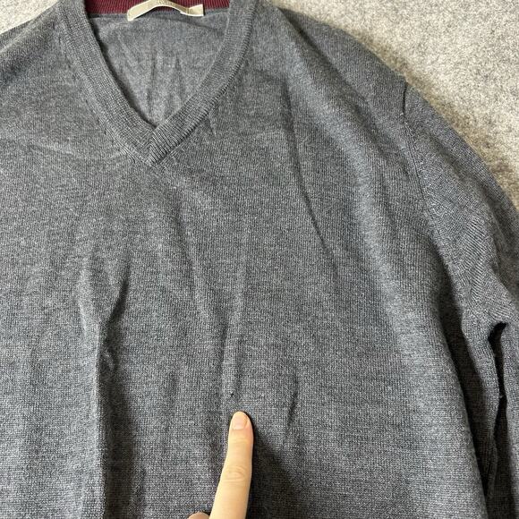 Raffi Linea Uomo Sweater Mens Large V-Neck 100% Extra Fine Merino Wool Gray FLAW - Picture 5 of 10